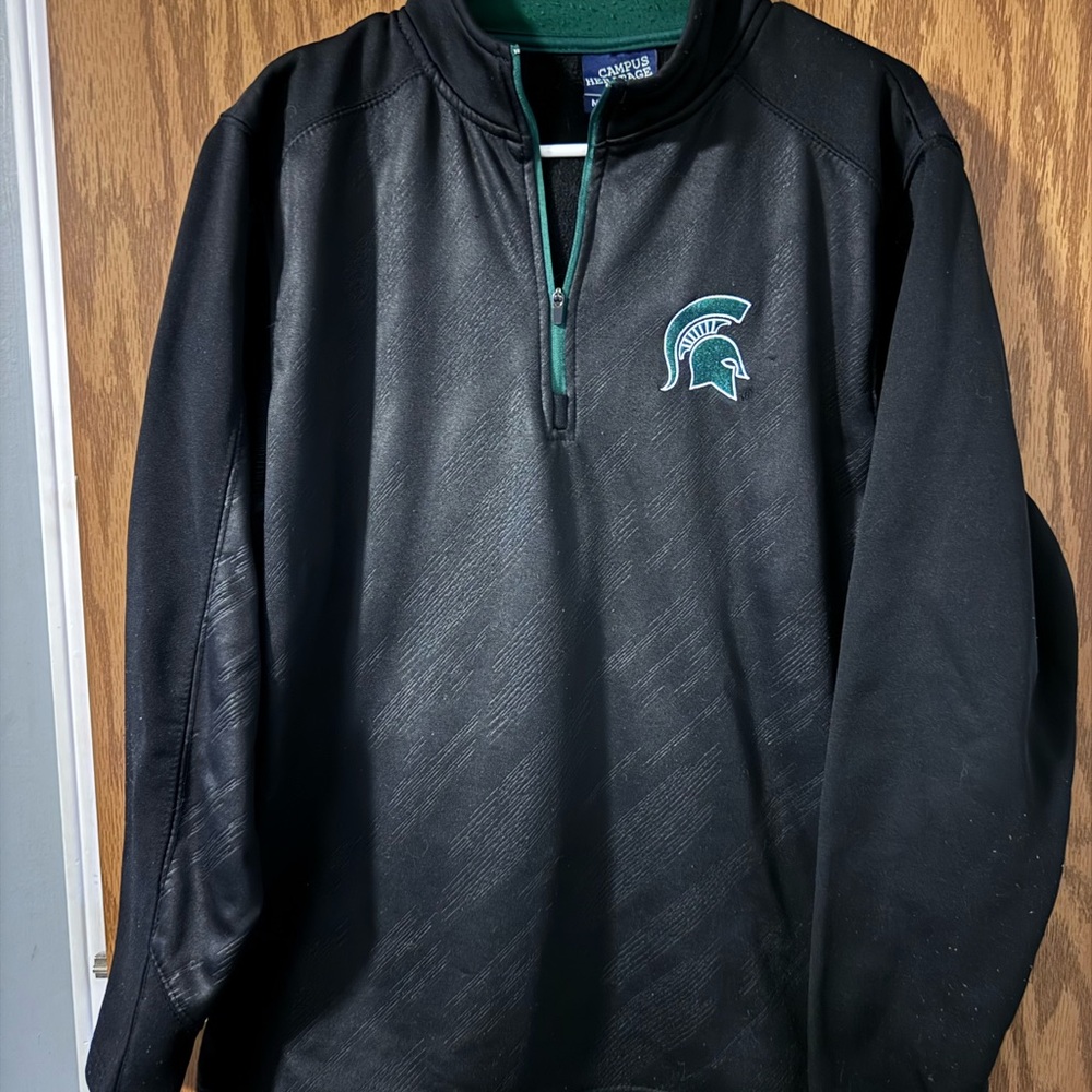 Michigan State Spartans Black & Green Quarter-Zip Pullover, Medium